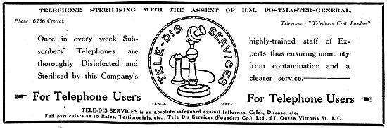 WW1 Tele-Dis Service. Telephone Disinfecting Service Advert      