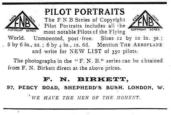 F.N.Birkett's Pilot Portraits. 97 Percy Rd, Sheperds Bush.       