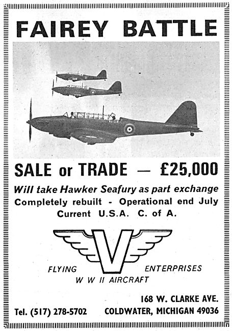Flying Enterprises Michigan - Fairey Battles For Sale            