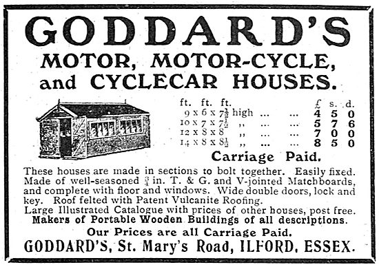 Goddard's St Mary's Rd Ilford. Motor & Motor Cycle Sheds         