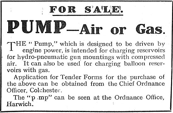 Ordnance Office Harwich - Air Or Gas Pumps For Sale              