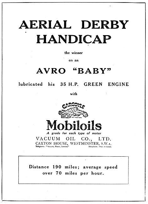 Vacuum Oil Co .Mobiloil. Aerial Derby 1919                       