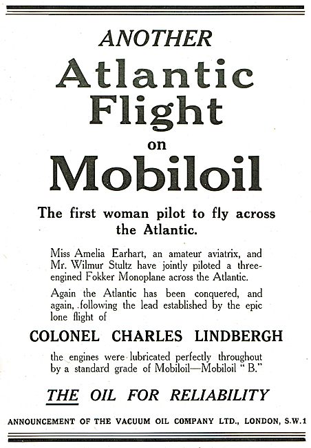 Another Atlantic Flight On Mobiloil. Earhart - Stultz            