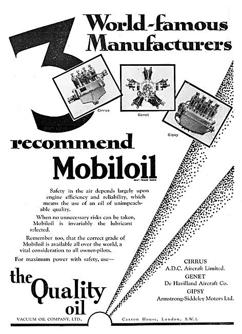 Mobiloil  Aircraft Lubricants 1929                               
