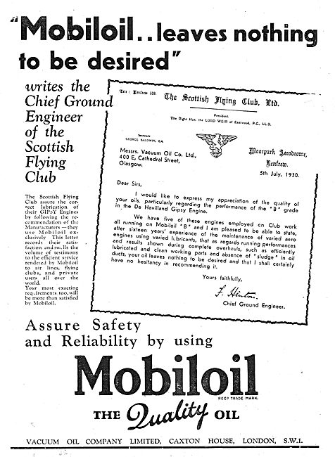 The Scottish Flying Club Testimonial For Mobiloil                