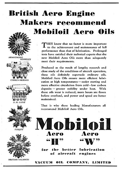 Aero Engine Manufacturers That Recommend Mobiloil Aero Oils      
