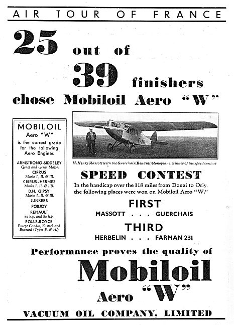 Mobiloil Aero 'W' - 1931 Douai to Orly Speed Contest             