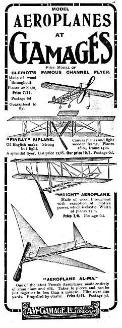 Model Aeroplanes At Gamages Finbat Biplane, Aeroplane AL-MA  8/11