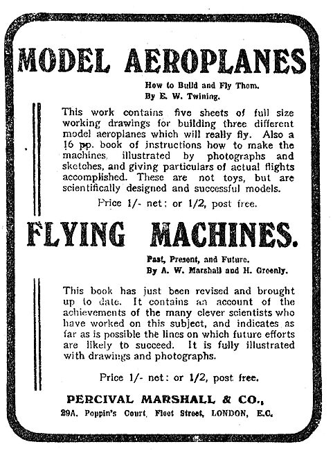 Percival Marshall & Co Model Aroplane & Flying Machine Plans     