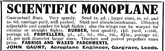 John Gaunt Aeroplane Engineer Offers The Scientific Monoplane    