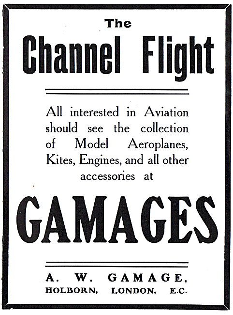 The Channel Flight. See Aeroplane Models At Gamages Holborn      