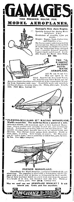 Gamages Model Aeroplanes: G.Smith Automatic Aeroplane            