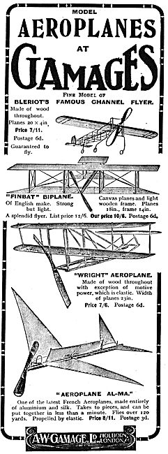 Gamages Wright Model Aeroplane. Elastic Power 7/6                