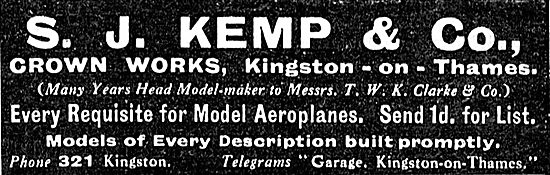 S.J.Kemp & Co Crown Works Kingston-On-Thames Model Aeroplanes    