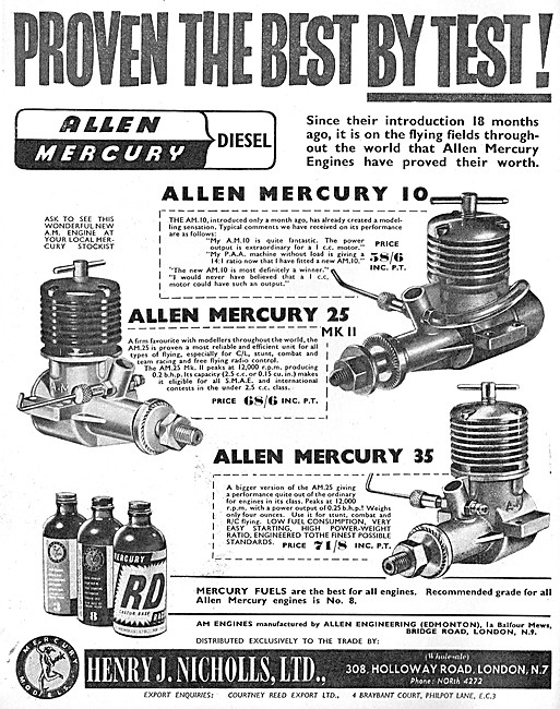 Nichols Allen Mercury Model Aircraft Diesel Engines              