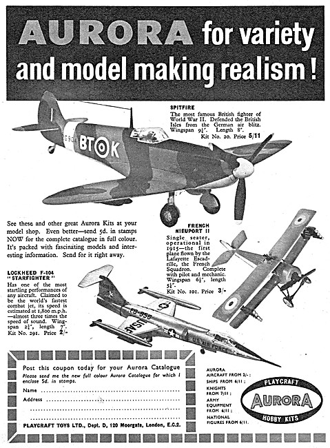 Aurora Model Aircraft Kits Spitfire, Starfighter & Nieuport      
