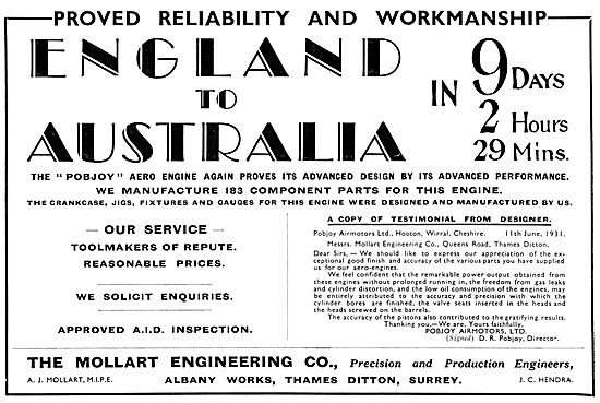 Mollart Aeronautical Engineering & Toolmakers 1931               