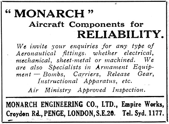 Monarch Engineering Croydon. Aircraft Components Constructed     