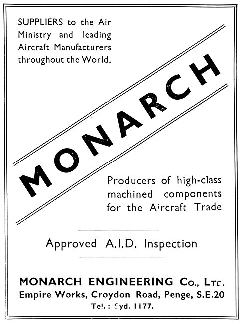 Monarch Engineering Croydon. Aircraft Components Constructed     
