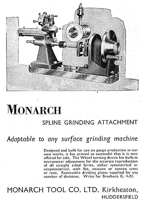 Monarch Tool Company Spline Grinding Attcahment 1942 Advert      