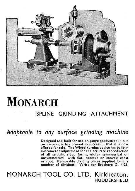 Monarch Tool Company. Mavhine Tools. Spline Grinding Attachment  