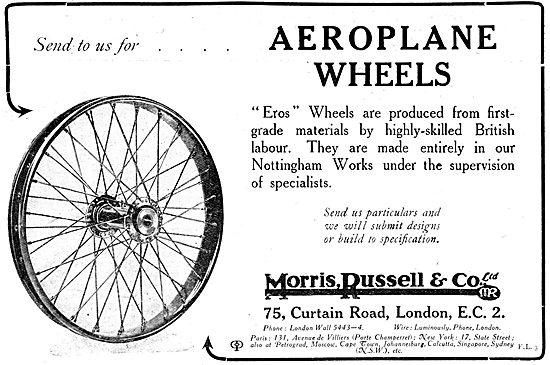 Morris,Russell & Co - EROS Aeroplane Wheels. 1917 Advert         