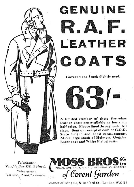 Moss Bros Genuine RAF Leather Flying Coats                       