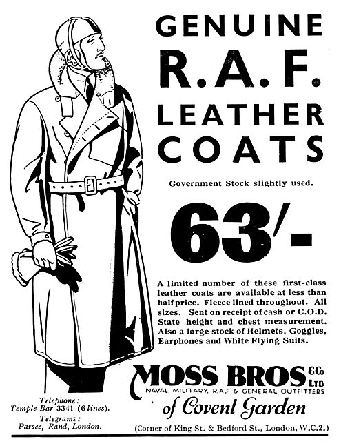 Moss Bros Genuine RAF Leather Flying Coats                       