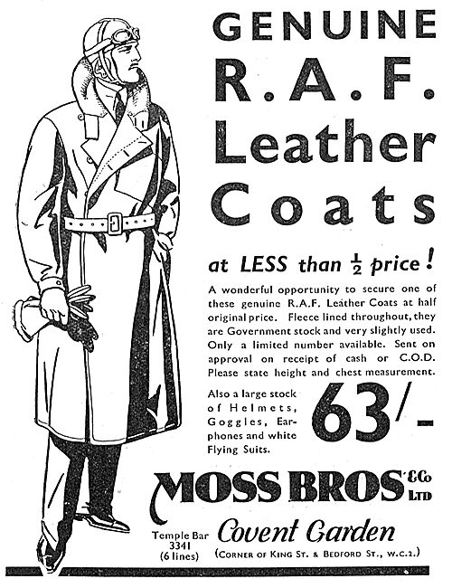 Moss Bros Genuine RAF Leather Flying Coats                       