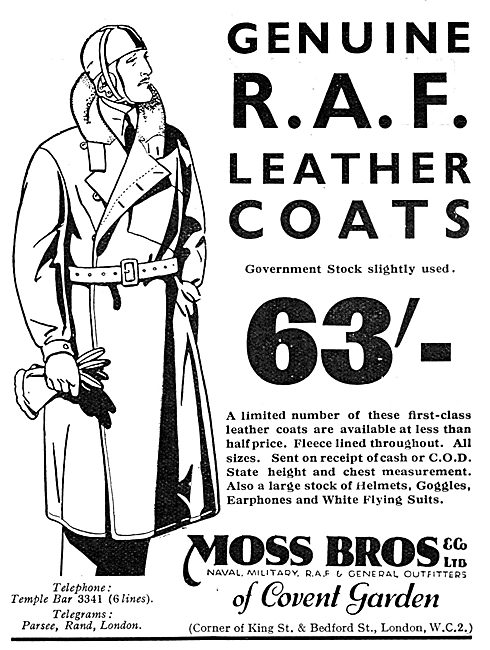 Moss Bros Genuine RAF Leather Flying Coats                       