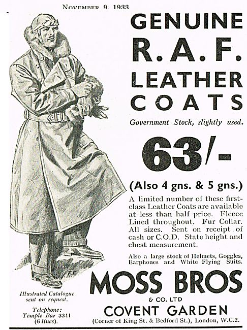 Moss Bros RAF Leather Flying Coats                               