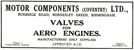 Motor Components Coventry - AID Approved Valves For Aero Engines 