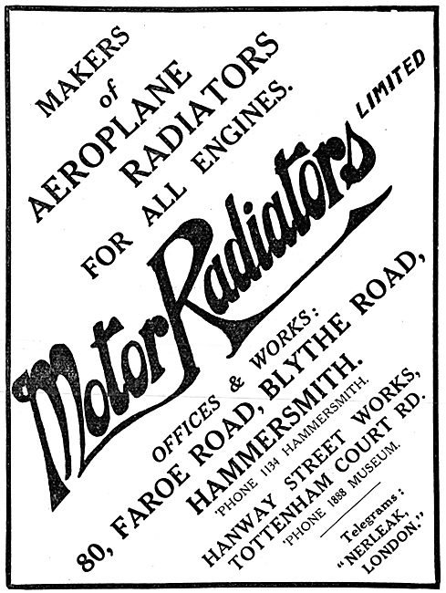 Motor Radiators Ltd. Engine Radiatiors 1915                      