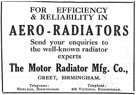 Motor Radiator  Mfg Co For Aero Engine Radiators                 