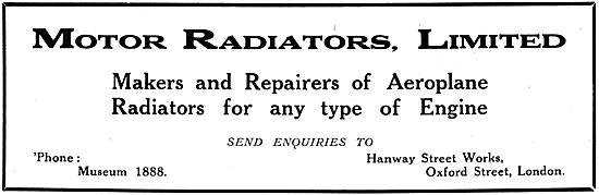 Motor Radiators Ltd. Aero Engine Radiators 1916                  