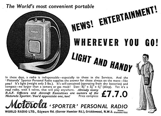 World Radio Ltd. Motorola Sportser Portable Radio 1939           