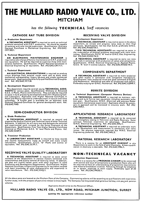 Mullard Aeronautical Electronics Radio & Radar Devices           