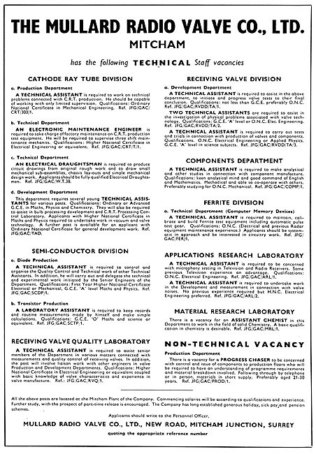 Mullard Aeronautical Electronics Radio & Radar Devices           