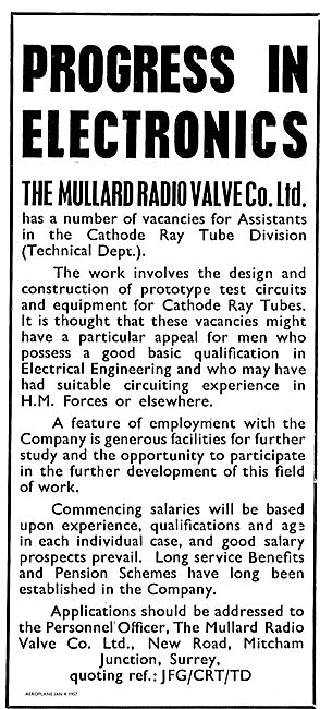 Mullard Radio Valve Co Require Technical Assistants              