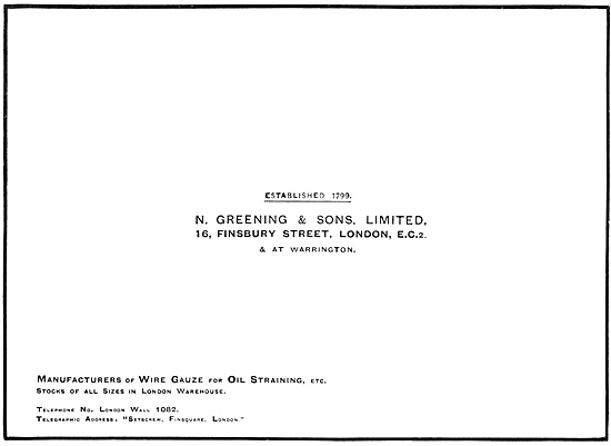 N.Greening & Sons. Manufacturers Of Wire Gauze & Oil Strainers   