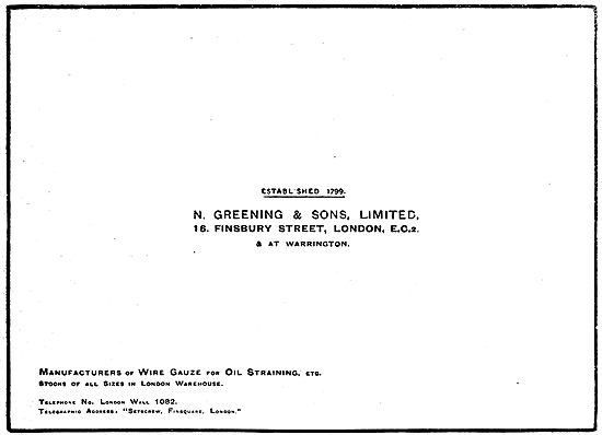 N.Greening & Sons. Manufacturers Of Wire Gauze & Oil Straining   