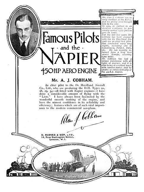 Napier Aero Engine Testimonials -  Alan Cobham                   