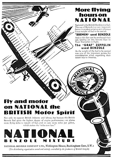 National Benzole Aviation Fuels 1929                             