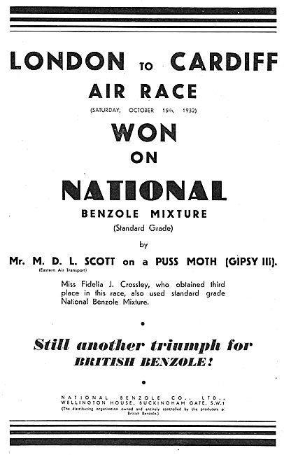London-Cardiff Air Race Won On National Benzole Fuel             
