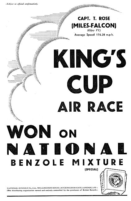 National Benzole: Capt T.Rose : Kings Cup 1935  : Miles Falcon   