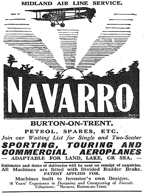 Navarro Aircraft Co. Burton-On-Trent. Sporting Aircraft Builders 