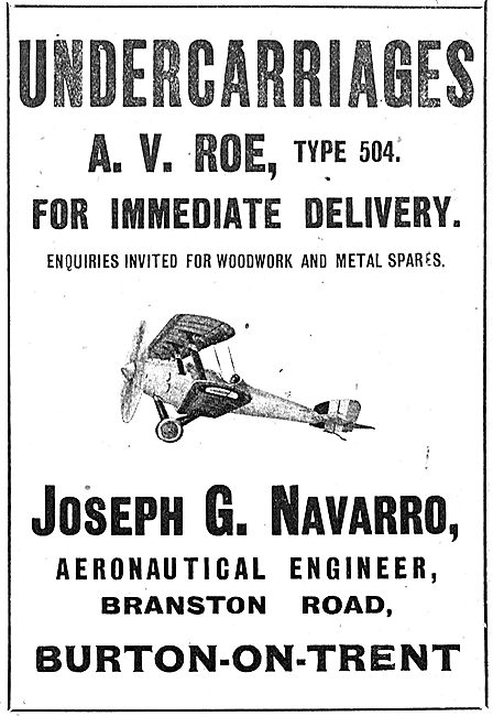 Jospeh Navarro. Branston Rd, Burton-On-Trent. Avro 504 Parts     