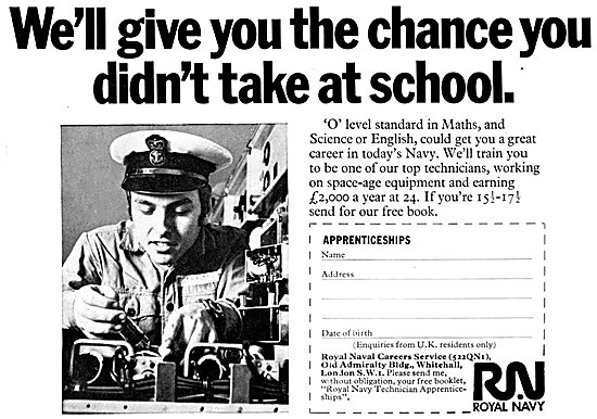 RN Recruitment - Royal Navy Recruitment Technicians 1971 Advert  