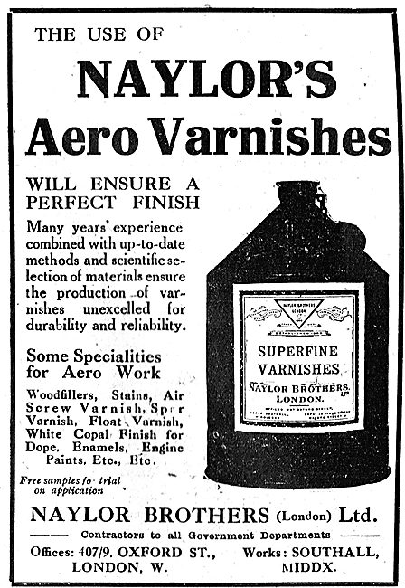 Naylors Paints, Enamels & Varnishes For Aircraft Constructors    