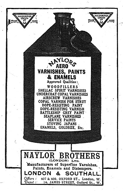 Naylors Paints, Enamels & Varnishes For Aircraft Constructors    